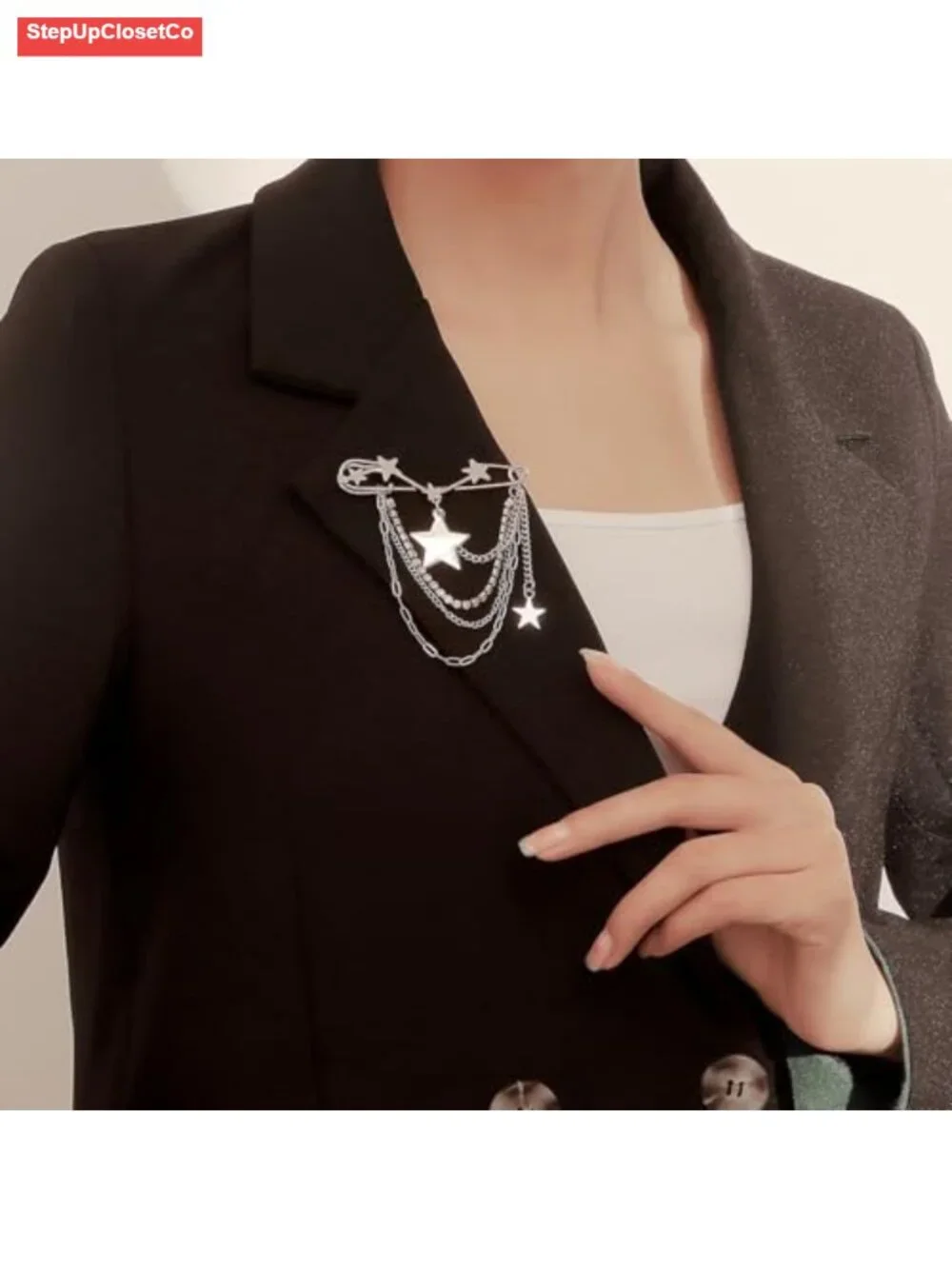 Y2K Paperclip Chain Star Brooch Pin Women Retro Badge Corsage Charm